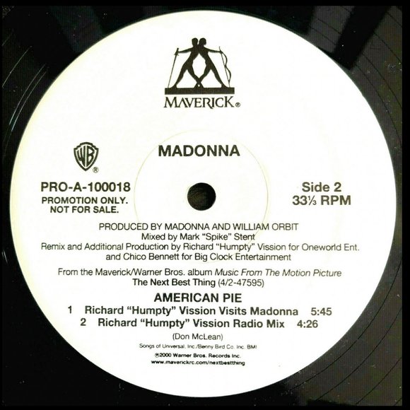 MADONNA ~ AMERICAN PIE Mixes 12" PROMO RECORD 2000 USA Ed. 22Yrs! RARE VINTAGE - Picture 3 of 4